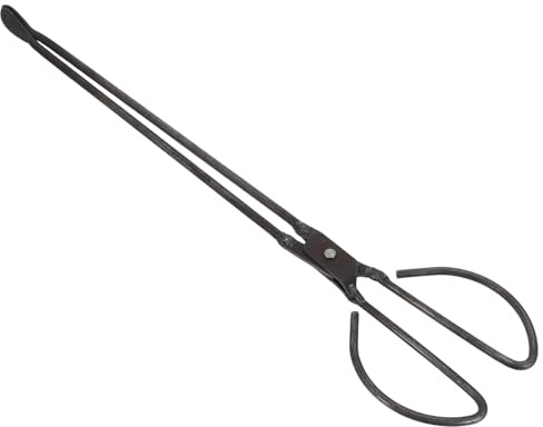 Sewroro 48cm Steel Flat Head Firewood Tongs for Fireplace and Barbecue Charcoal Briquettes – Extended Wood Picker Clamps for Outdoor Camping and Garden Use
