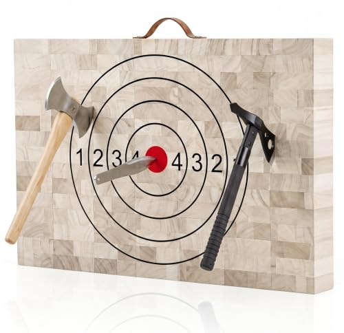 Hushee Wooden Axe & Knife Throwing Target Board with Rings | Printed Numbered Scoring Ring; Designed for Home Yard Outdoor Camping Hunting Practice; Axe and Knife Throwing Game Equipment