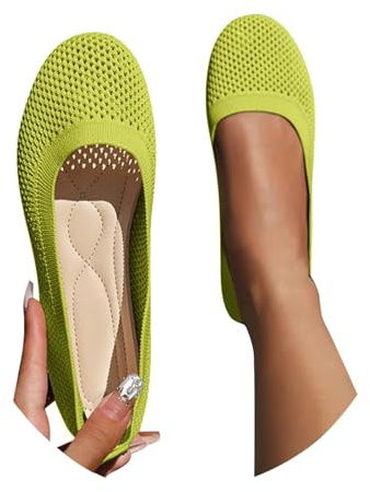 Women's Ballet Flats Wide Fit Stretch-Knit Slip-On Work Shoes Breathable Mesh Pumps Shoes with Round Toe Soft Lightweight Summer Beach Flats Solid Color Casual Dress Flats for Ladies