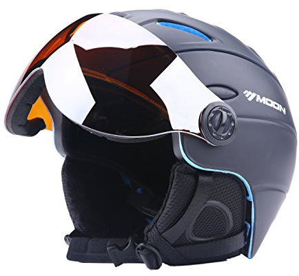 TentHome Ski Snowboard Helmet with Attached Detachable Photochromatic Polarizing Goggles (Black, Medium(55-58 cm))