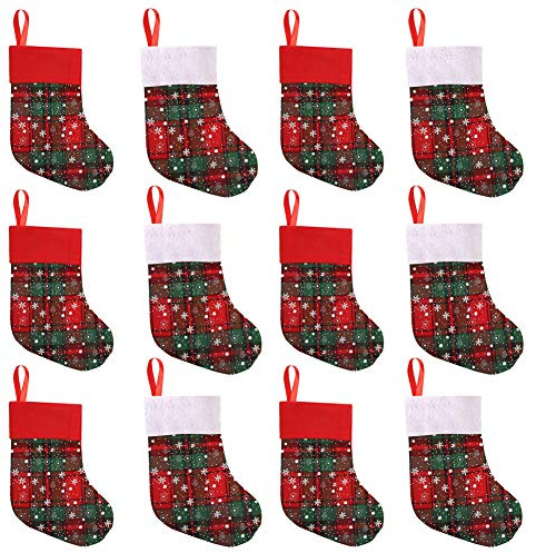 Calcetines Navidad 12 Medias navideñas de tamaño pequeño Decoraciones de calcetines de Navidad a granel Soportes de vajilla de copo de nieve para niños Bolsas de golosinas para dulces Bolsas Regalos
