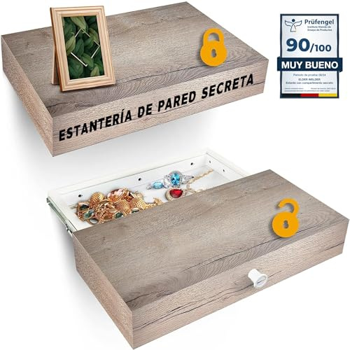 Elder Welder® Étagère Secrète avec Compartiment Secret | 30cm x 60cm | Coffre Fort Secret | Étagère Murale Chêne Halifax avec Cachette Secrète à Clé | Étagère Murale Tiroir | Idéale Cachette Argent