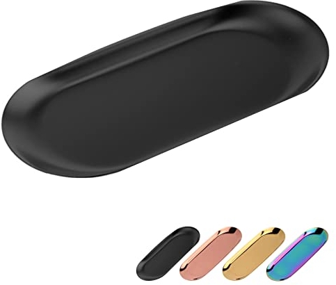 Bymivofun Ovales Tablett, Ovale Kosmetiktabletts, Edelstahl-Aufbewahrungstabletts, für Schmuckaufbewahrung, Snacks, Teeverkostung, Kerzen, Teller - 23x9,5cm (Schwarz)