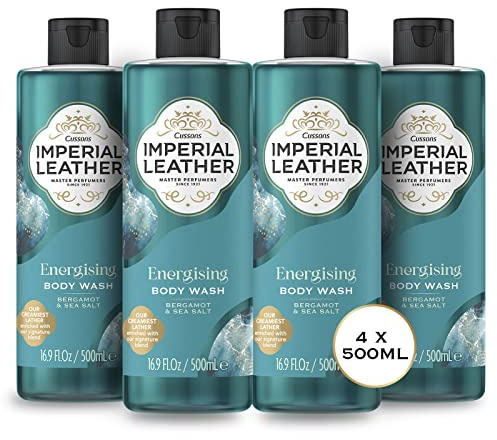 Imperial Leather Energising Shower Gel, Bergamot & Sea Salt, Signature Oil Blend, Creamy Lather, Gentle Skin Care, Bulk Buy, Pack of 4 x 500ml