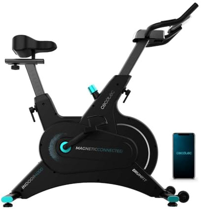 Cecotec Bicicleta Estática Drumfit Indoor 10000 Magnetic Connected, MagnetSystem con pedaleo fluido y natural, Volante de Inercia 10Kg, Pantalla LCD, Compatible APP, 10 Niveles, 10 Kg