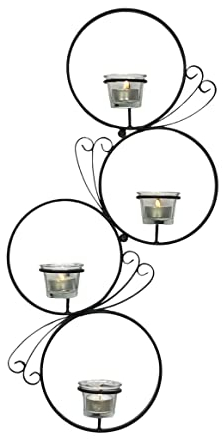 DanDiBo Portavelas de pared de metal negro redondo soporte para velas de pared 60 cm portavelas pared tealight hierro forjado