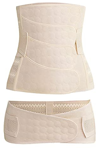 WANYIG 3 in 1 Postpartum Gürtel für Damen Atmungsaktiv Beckengürtel/Taillengürtel/Bauchgurt Schwangerschaftsgürtel Nach Geburt Rückbildungsgürtel Kaiserschnitt Postnatal Bauchband(Beige, XL)
