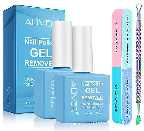 Dissolvant Vernis Semi Permanent, 2PCS Magic Remover Semi Permanent avec un Bloc Polissoir Ongles un Grattoir à Cuticules, Disolvant a Ongles Semi Permanent - Rapide du Vernis à Ongles Gel