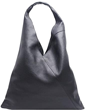 FrasiBags Borsa Sacca a Spalla in Vera Pelle Made in Italy, Borsa Donna a Spalla, Borsa a Spalla, Sacca in Pelle Grande (Nero)