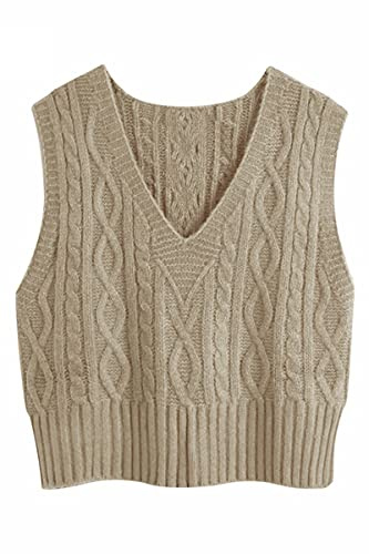 Tongmingyun Maglione da Donna, Senza Maniche, con Scollo a V, Elegante, Lavorato a Maglia, Casual, da Donna, Autunno, Inverno
