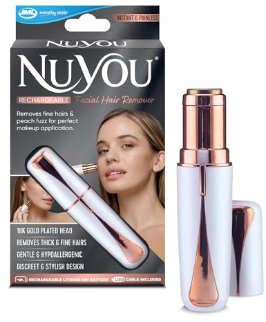 JML NuYou Facial Hair Remover for Women - Quick, Painless Hair Removal, Rechargeable with 18K Gold Blades, Portable Facial Trimmers, Lipstick Design for Discreet Face Care, New Floatable Tiltable Head