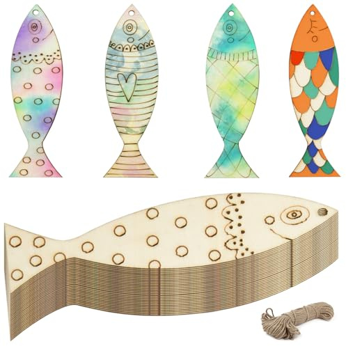 36 piezas de recortes de decoración de peces de madera, 4 estilos de manualidades de madera de bricolaje para pintar formas para varios amantes de las decoraciones de animales