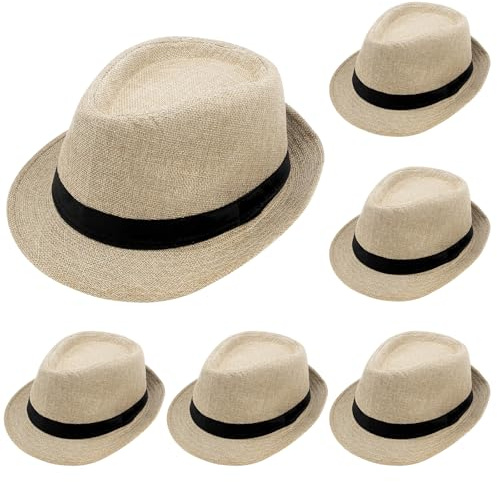 LYCN Sombrero Fedora de ala corta, sombrero de verano para hombres y mujeres, sombreros de paja Fedora sombrero Trilby para disfraz de fiesta en la playa, color beige, beige, 49