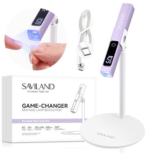 Saviland U V Lampe für Gelnägel: 10S Flash Cure Mini Nagel Licht mit Stand Portable LED Nail Lampe Nageltrockner Akku Wiederaufladbare Lampe Home DIY Maniküre Lila