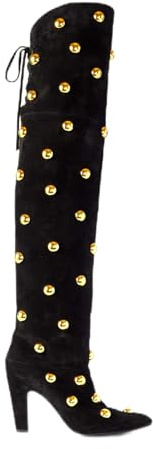 LOCERICH Women's Studded Over the Knee Boots Pointed Toe Pull On Thigh High Boots for Women Suede PU Leather Chunky Heel Shoes