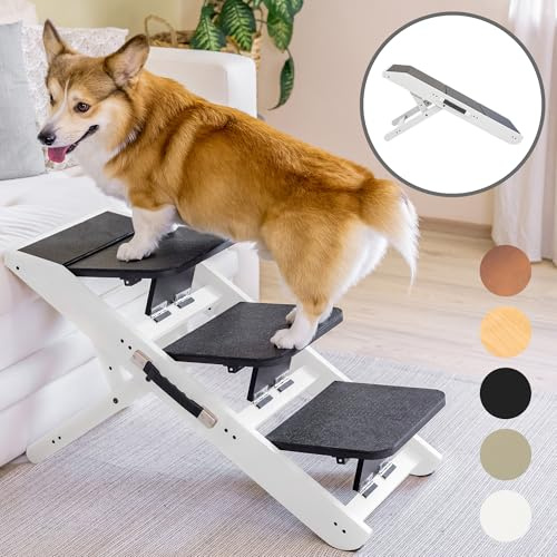 Rampone - Rampone Cani Altezza Regolabile Divano 18-50 cm Scala Gradini Animali Facile Spostare con Piattaforma, Blanco