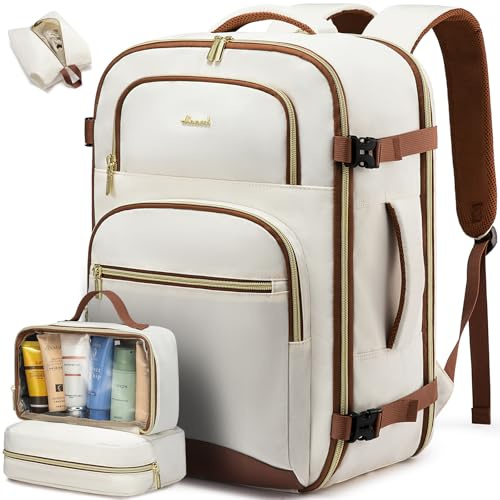 LOVEVOOK Handbagage ryggsäck dam flygplan reseryggsäck, beige-brun, 17.3 zoll, Minimalistisk