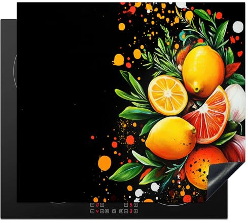 KitchenYeah© Protector Vitroceramica 59x52 cm Tapa para induccion Placa Encimera Cubre de Protectora Cocina Limones - Negro - Hierbas - Graffiti - Pintura