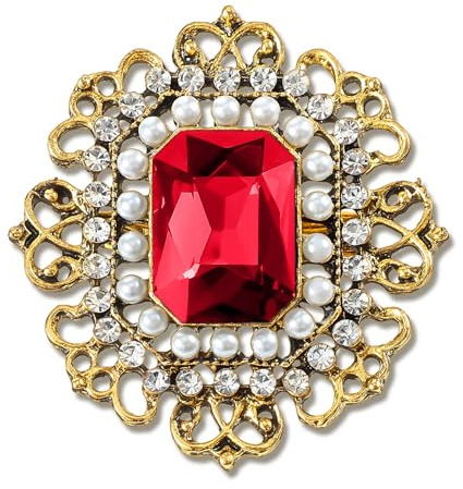 Brosche Damen Viktorianischen Blumenbrosche Kristall Hochzeit Anstecknadeln Vintage Stil Aushöhlen Blumen Pin Bekleidungs Schmuck(Red)