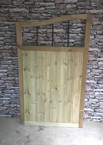 MD Carpentry Wooden Swan Neck Garden Gate, Treated Green ((180cm High x 90cm Wide x 5cm Deep))