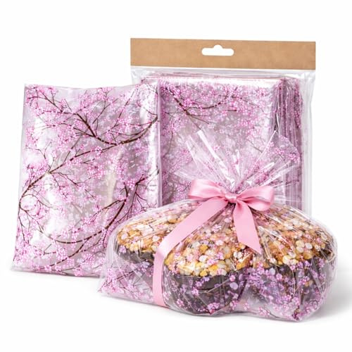 50 Buste per Colomba Pasquale Trasparenti, Fantasia Fiori di Pesco, Sacchetti Confezione Regalo per Pasticceria, Resistenti e 100% Riciclabili, 35x50 cm