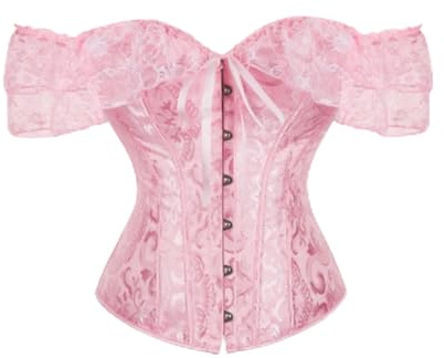 Cazqgoy Korsett för damer, sexig spetskorsett, snörad vintagekorsett, formande korsett-topp med ärmar, off shoulder-bustier, linne med spets