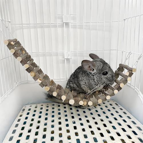 BNOSDM Chinchilla Climbing Toys Natural Wood Hanging Bridge Swing Ladder Rat Cage Accessories for Sugar Glider, Squirrel, Gerbils, Mouse, Syrian Hamster
