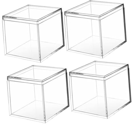 FUNNETOYU 4 piezas Caja de Almacenamiento Cuadrada Transparente de Plástico Resistente con Tapa de Unidades para Joyería Dulces y Decoración de Fiestas Contenedores Versátiles y Duraderos