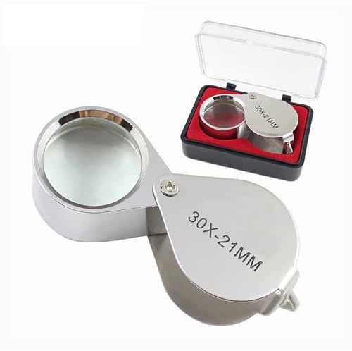 Lupa de bolsillo, 30 aumentos, lupa de bolsillo, lupa plegable para joyeros con lente de 21 mm, lupa portátil de metal para joyas, monedas, sellos, lectura y hobby