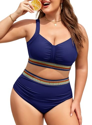 UMIPUBO Costume Donna Due Pezzi Taglie Forti Bikini per Seno Grande Vita Alta Boho Curvy Pancia Pieghe Contenitivo Modellante Push Up Plus Size Mare Estivo Costume da Bagno