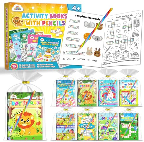 ZMLM Libro de Colorear con Lápiz multicolor, Creativo Libro Actividades per Detalles Cumpleaños Niños 4-8-12 Años, Bolsitas Cumpleaños Infantiles - Regalos Cumpleaños Niños Colegio (16 Clásico)