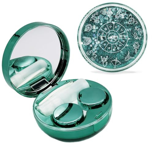 GWEOR Estuche Lentillas, Caja de Lentes de Contacto, Chica mágica, Plástico, Pinza Aplicador Palo Botella de Solución Espejo Incorporado, Caja Contenedor Kit de Almacenamiento Portátil con Espejo