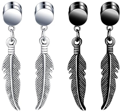 MicVivien Magnet Dangle örhängen män rostfritt stål fjäder örhängen för män kvinnor rund punkt magnetisk med hänge icke-piercing klämma på öronsmycken allergivänliga