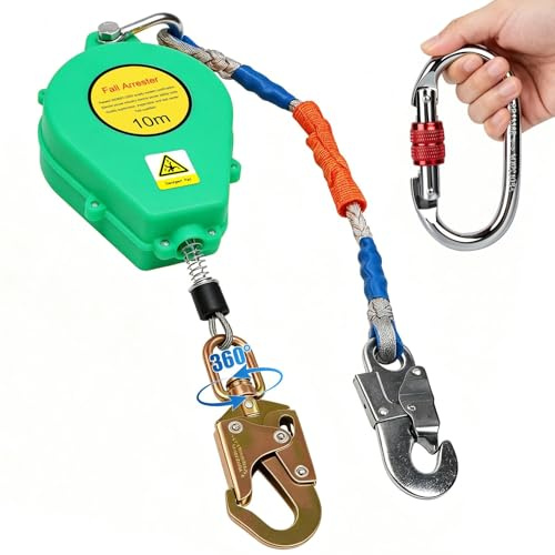 VFDZ Arnés de Seguridad Trabajo en Altura con Mosquetón 150kg(Verde,10m)