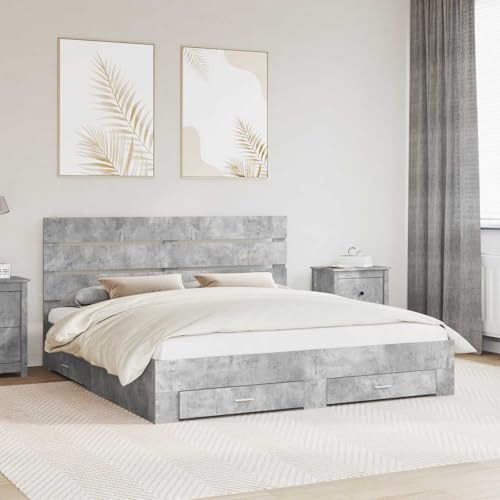 GeenYuu Bed Frame with Drawers Concrete Grey 180 x 200 cm Wood Material Furniture Set Furniture Set Furniture Set Living Landscape Dining Group Table Chair Bench Sofa Couch Chair Cabinet Chest of