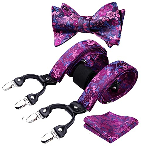HISDERN Bretelle da uomo Papillon regolabile eleganti Set Paisley motivo floreale 6 Clip