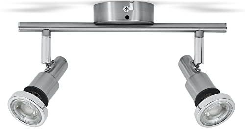 B.K.Licht plafonnier SDB LED 2 spots orientables, IP44, luminaire plafond salle d'eau, ampoules 5W GU10 incl., 400Lm par ampoule, blanc chaud 3000K