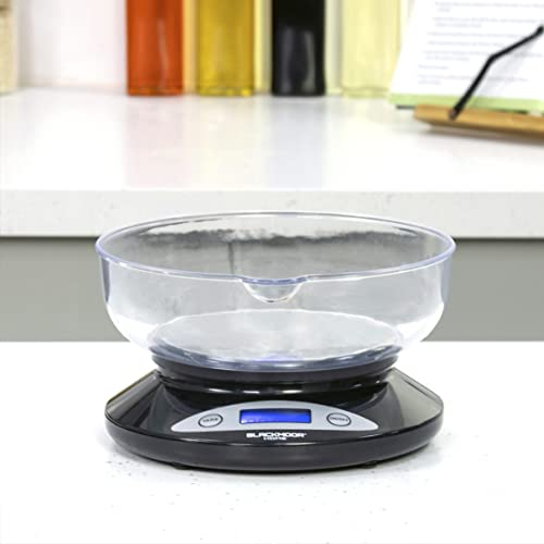 Blackmoor Digital Kitchen Scales with Bowl/Black Colour/Weighing Scales for Cooking & Baking/Weigh in Ounces and Grams/Backlit LCD Display / 5kg Capacity/Tare Function