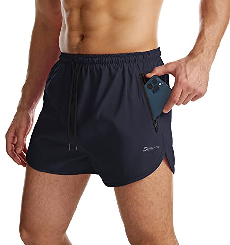 Suwangi Uomo Pantaloncini da Running, 2 in 1 Pantalone Corto Sportivo Pantaloncini da Asciugatura Rapida Traspirante Allenamento con Tasca Interna Incorporata
