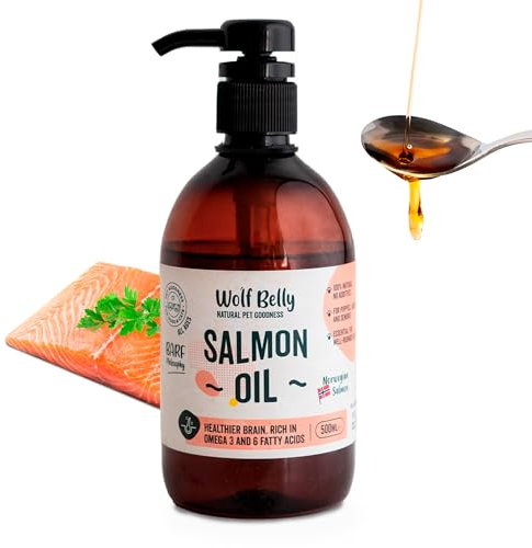 Wolf Belly - Olio di Salmone per Cani e Gatti 100% Naturale (500 ml) Omega 3 e 6, EPA e DHA | Pelle Sana e Manto Lucente | Articolazioni Forti | Sistema Immunitario Sano - Prodotto in Europa