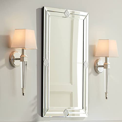 Possini Euro Design Irene Modern Wall Light Sconces Set of 2 Polished Nickel Silver Hardwired 6 Fixture White Fabric Square Shade for Bedroom Bathroom Vanity Living Room Hallway Dining Kitchen