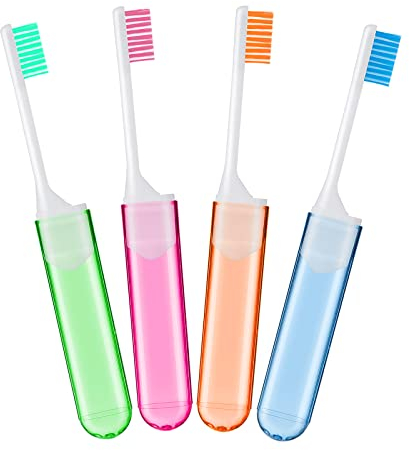 WLLHYF 4 Pezzi Bulk Spazzolino da Denti Pieghevole Kit Spazzolino da Viaggio Portatile Setole Morbide e Confortevoli Proteggi Gengive Spazzolino da Denti con Custodia per Spazzolino per Bambini Adulti