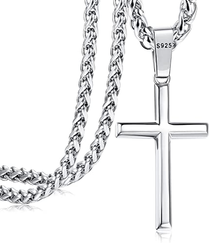 Adramata Kreuz Kette Herren Damen - 925 Silber Kreuz Anhänger Halskette - Edelstahl Panzerkette Silber