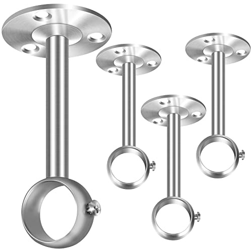 Staffe per aste per tende da soffitto, 25 mm, in metallo resistente, colore argento, per armadio, per tende da finestra, doccia, confezione da 4