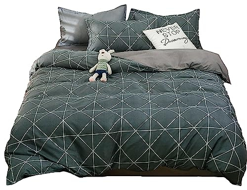 ED-Lumos Set di biancheria da letto in microfibra grigio scuro con chiusura lampo, 1 copripiumino da 180 x 220 cm + 1 lenzuolo da 230 x 230 cm + 2 federe da 48 x 74 cm