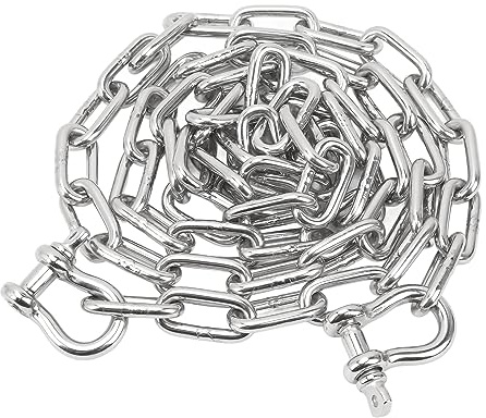 Cadena de Ancla Marina, Cadena de Ancla Marina de 6,6 Pies Cadena de Ancla de Anillo Central de Acero Inoxidable 316 con Extremos de Enlace de Grillete Doble de 5/16 pulg. para