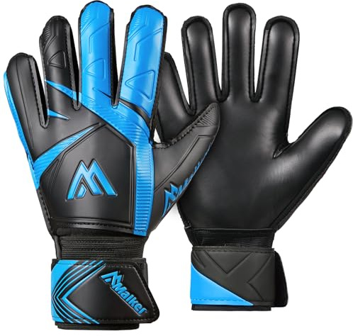Malker Goalkeeper Gloves Soccer Goalie Gloves with Strong Grips Palms Anti-Slip Latex Breathable Football Gloves for Kids Youth Adult Blue Size 5
