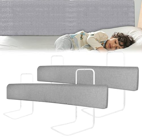 LZQ 2 griglie di protezione per il letto, per bambini, protezione per i bordi del letto, forma regolabile, altezza regolabile per bambini e bambini, colore grigio, 150 cm