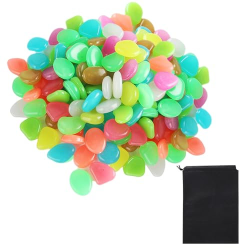 Lot de 300 galets lumineux multicolores avec 1 sac de rangement, accessoires scintillants, adaptés pour la décoration des pièces, jardins, en plein air, aquariums, vases, bassins à poissons