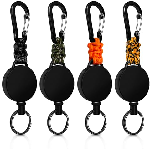 Schlüsselanhänger Ausziehbar, 4 Stücke Schlüsselband Ausziehbar, Einziehbarer Schlüsselanhänger Ausweis Jojo mit 60cm Stahldrahtseil (Schwarz + Armeegrün + Orange + Orange-Schwarz)